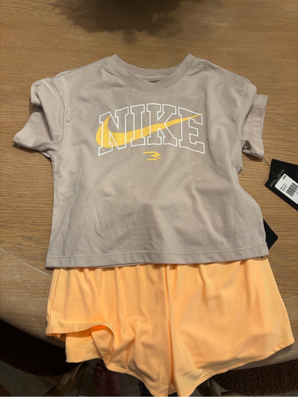 Nike Kids Taupe Tee with Yellow Swoosh